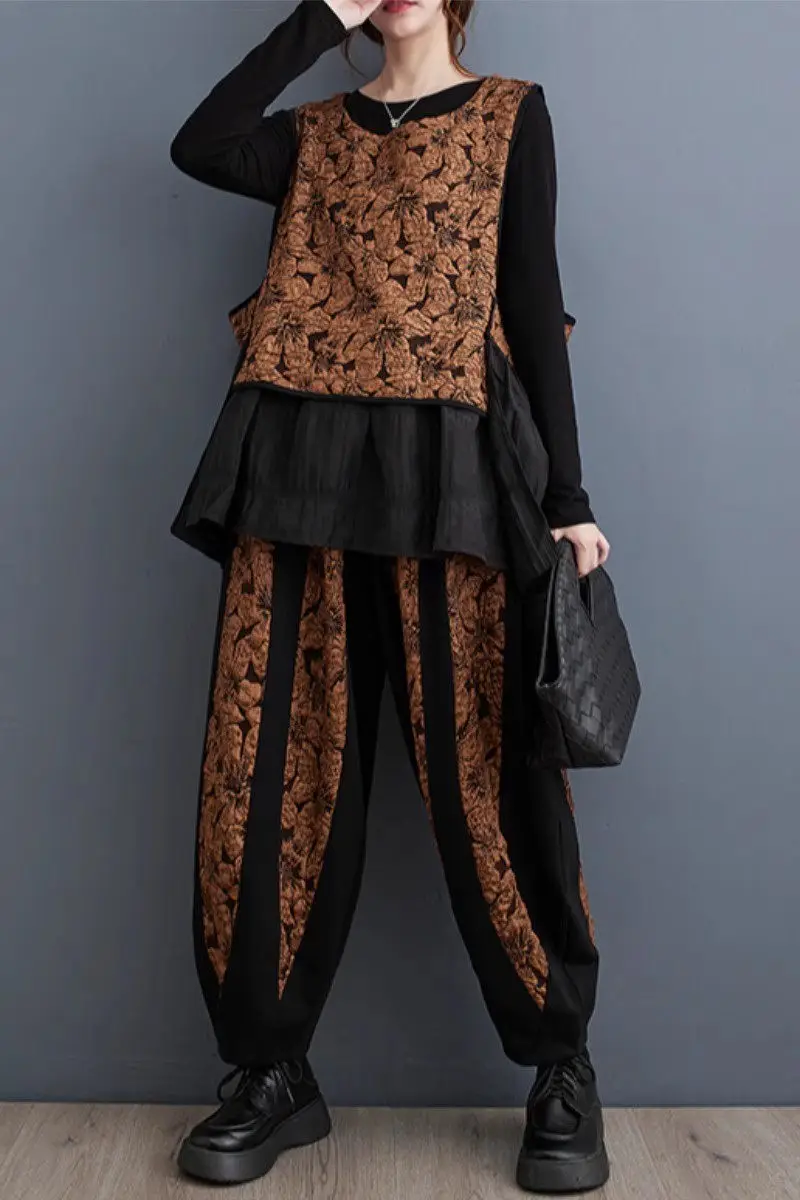 Женский костюм из куртки и брюк свободный винтажный большого размера без рукавов