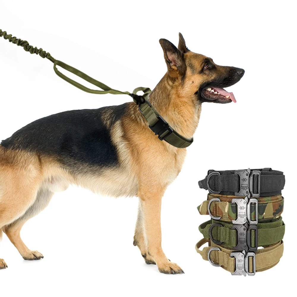 

Military Tactical Dog Collar Nylon Elastic dog leash Lead For Medium Large Dogs German Shepherd Bulldog training Dog Accessories