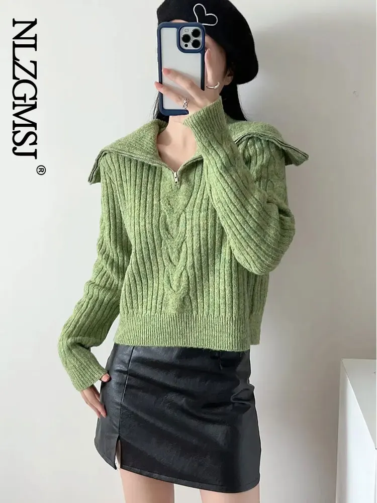 

Женский однотонный вязаный свитер с большими лацканами Nlzgmsj 2023, Модный мягкий пуловер с длинным рукавом, Осенние повседневные свободные топы