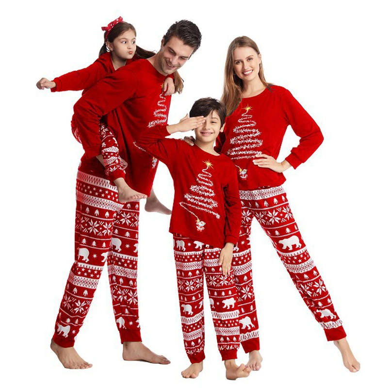 

Новинка 2023, парные рождественские Семейные одинаковые пижамные комплекты, красная одежда для мам и детей, рождественские пижамы для семьи, комплект одежды