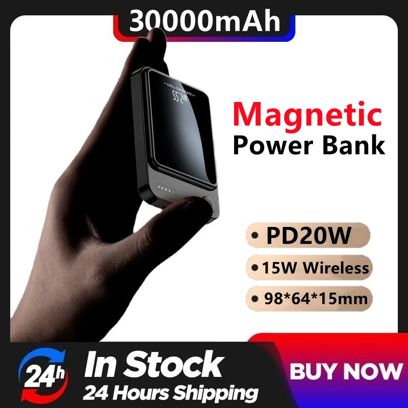 

QULE 30000mAh Wireless Fast Charger For Magsafe Magnetic Portable External Auxiliary Battery Pack for iPhone 12 13 14 Power Bank