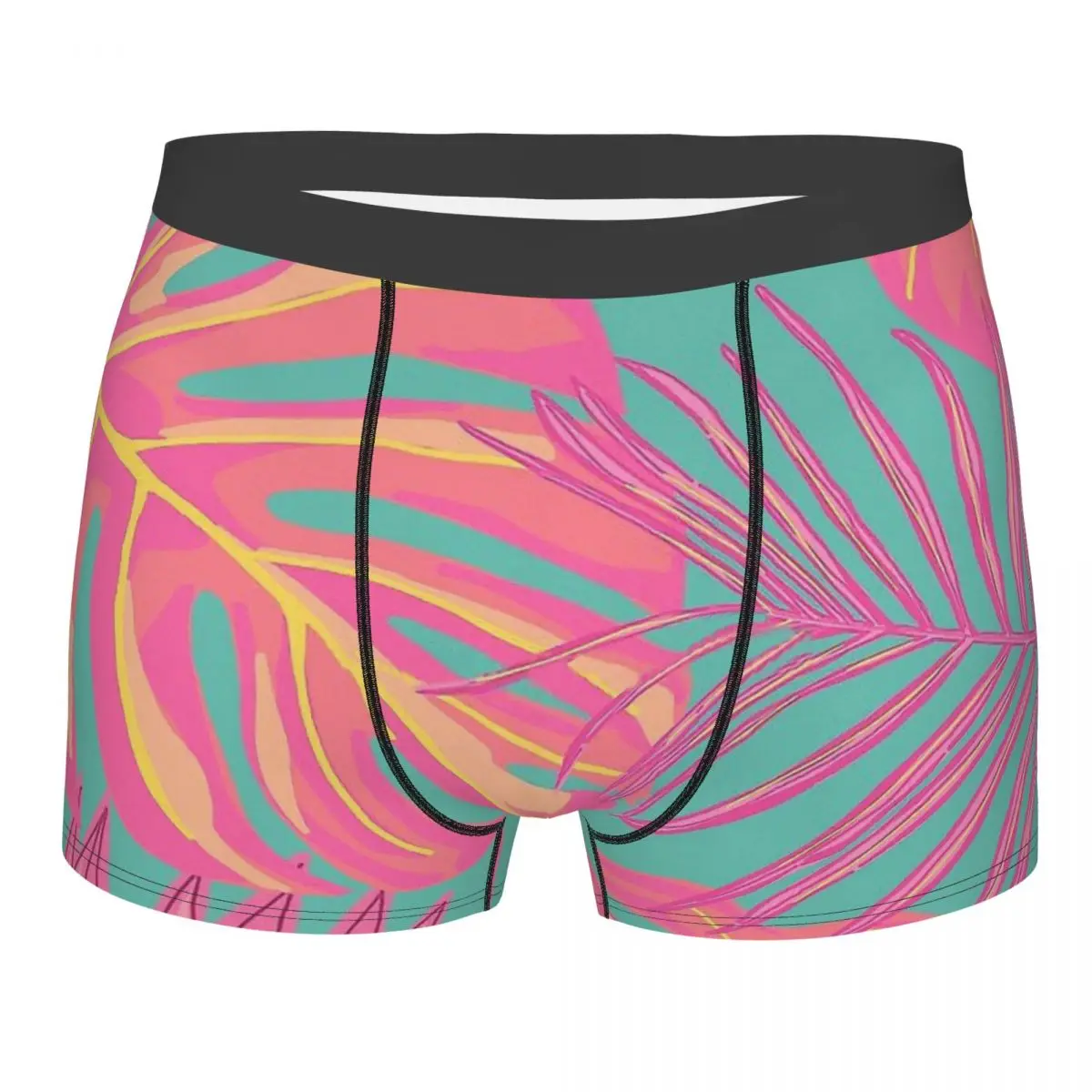 

Pink Turquoise Tropical Leaves Green Underpants Breathbale Panties Male Underwear Print Shorts Boxer Briefs
