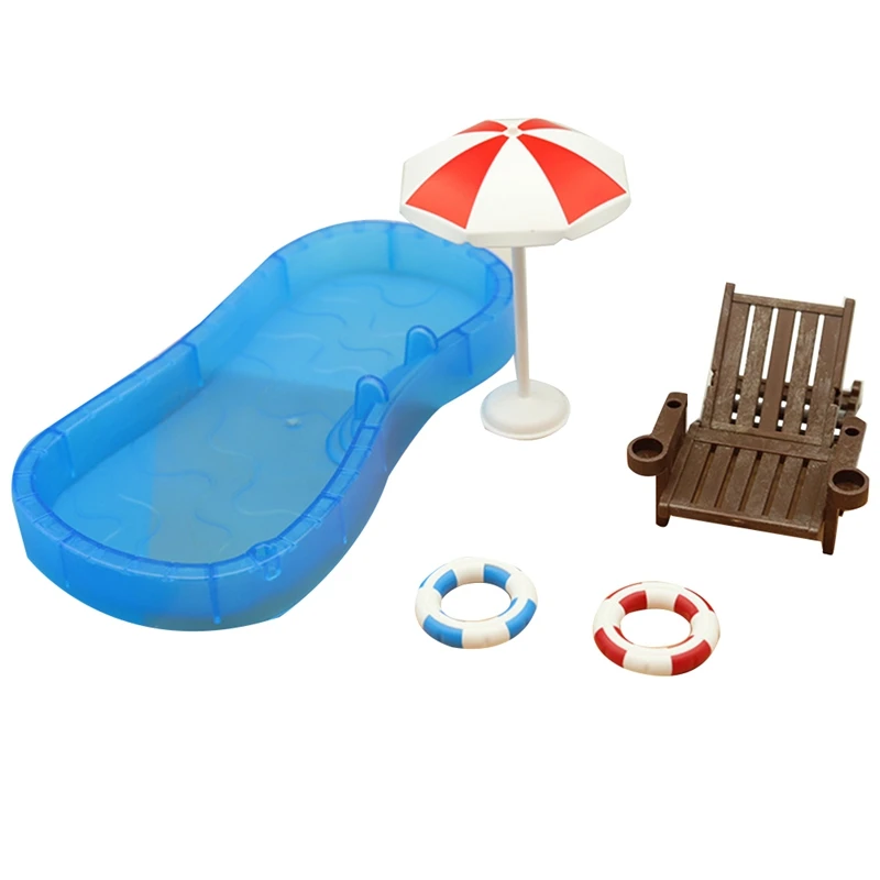 

Cute Mini Swimming Decoration Simulation Pool Swimming Ring Beach Chair Set Children Play House Toys Decoration