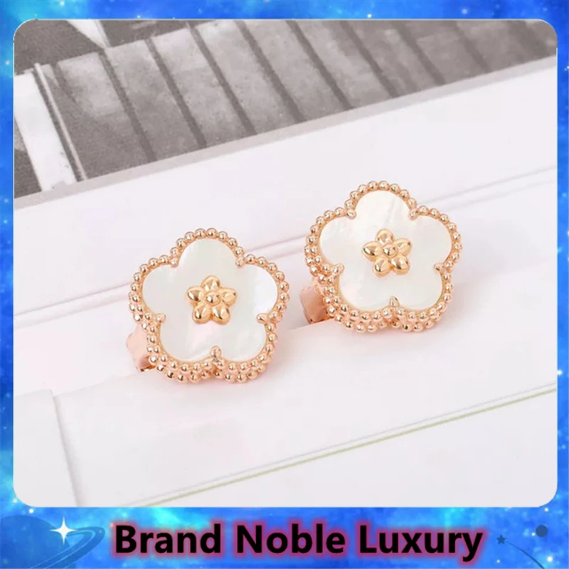 

Hot Selling 925 Sterling Silver Plum Stud Earrings Women's High Quality White Fritillary Fashion Brand Luxury Jewelry Party Gift