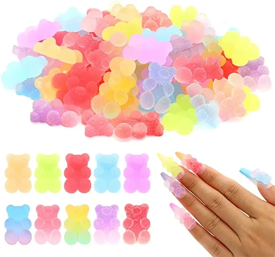 

20pcs Solid Color Gradient Frosted Bear Nail Art Charms Gummy Jelly Effect Nail Decorations Kawaii Designer Manicure Accessories
