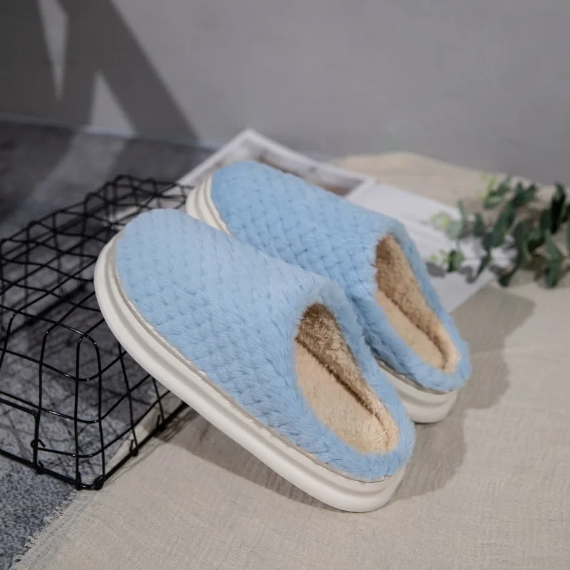 

Winter Warm Plush Men's Home Slippers Trendy Blue Comfortable Soft Fluffy Slides Men Indoor House Platform Furry Mens Half Shoes