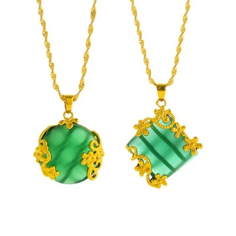 

Sand Copper cat's eye natural stone pendant necklaces for women aesthetic Spiral chain Metal necklace wedding Jewelry Gifts