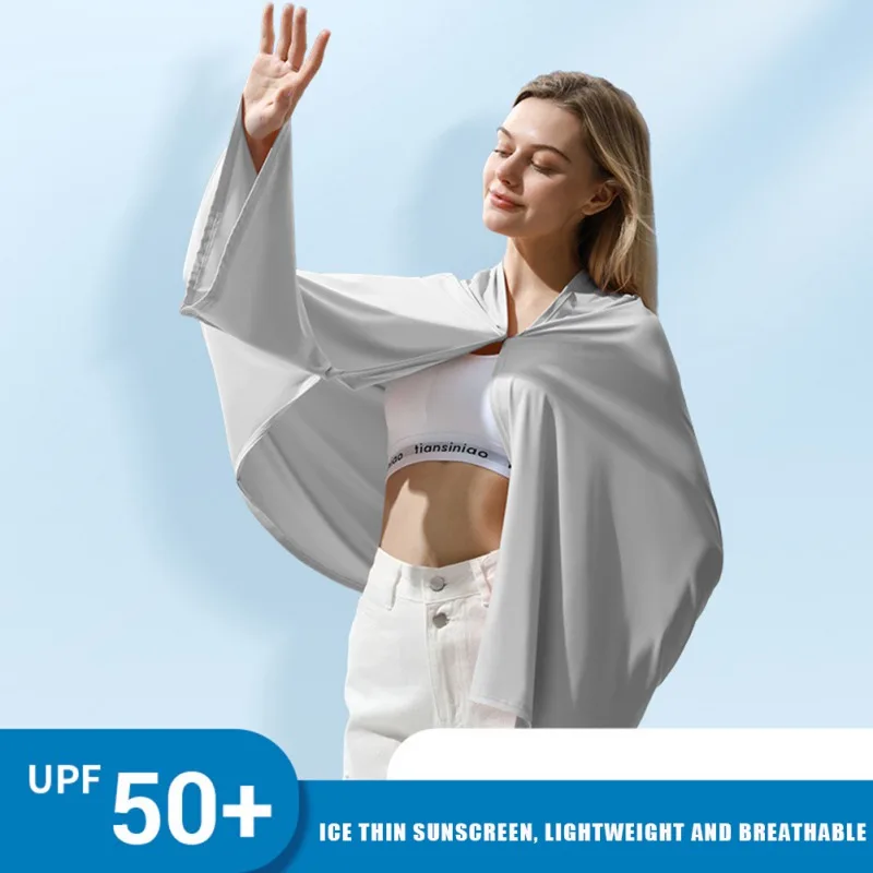 

Women Summer Sunshade Cooling Shawl Lightweight Breathable UV Protection Ice Silk Cover-Ups Outdoor Cool Down Top