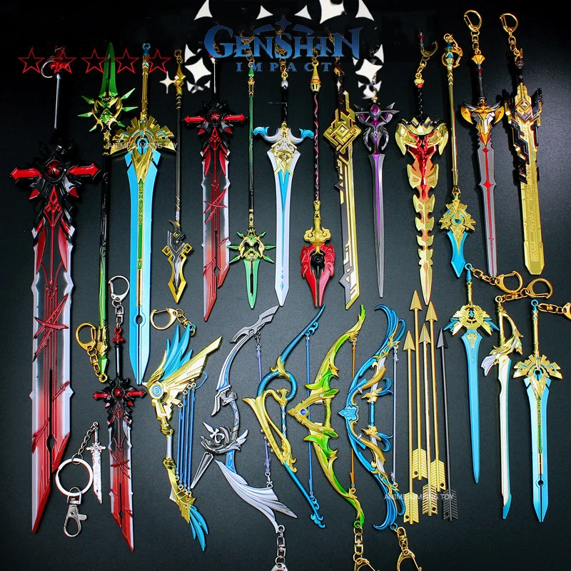 

40 Styles Genshin Impact Toy Weapon Keychain Alloy Model Toys Anime Wolf's Gravestone Key Rings Collection Decoration Kids Gift
