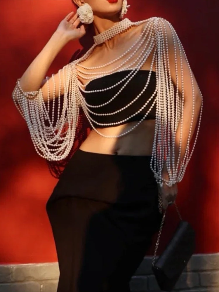 Женская цепочка-майка с жемчужинами сексуальная Длинная в стиле мультиплеера и