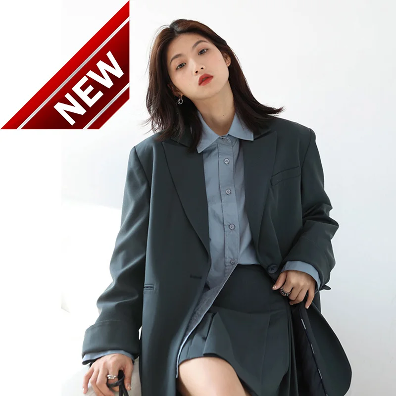 Casual Spring Autumn Women's Blazer Blue Fashion Loose Women Coat Long Sleeve Ladies Outerwear Office Lady Stylish Tops