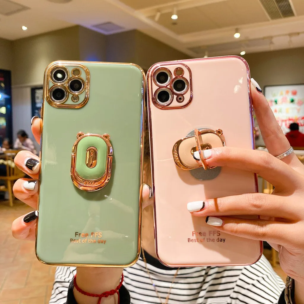 

For iPhone 11 pro TPU Soft phone case For iphone X XR XS 11 12 pro max 7 8 plus shockproof case with ring support cover