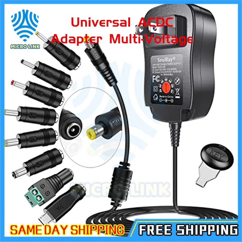 

Universal AC/DC Adapter Multi-Voltage Regulated Switching Power Supply with 8 Selectable Adapter Plugs for 3V to 12V Home Elect