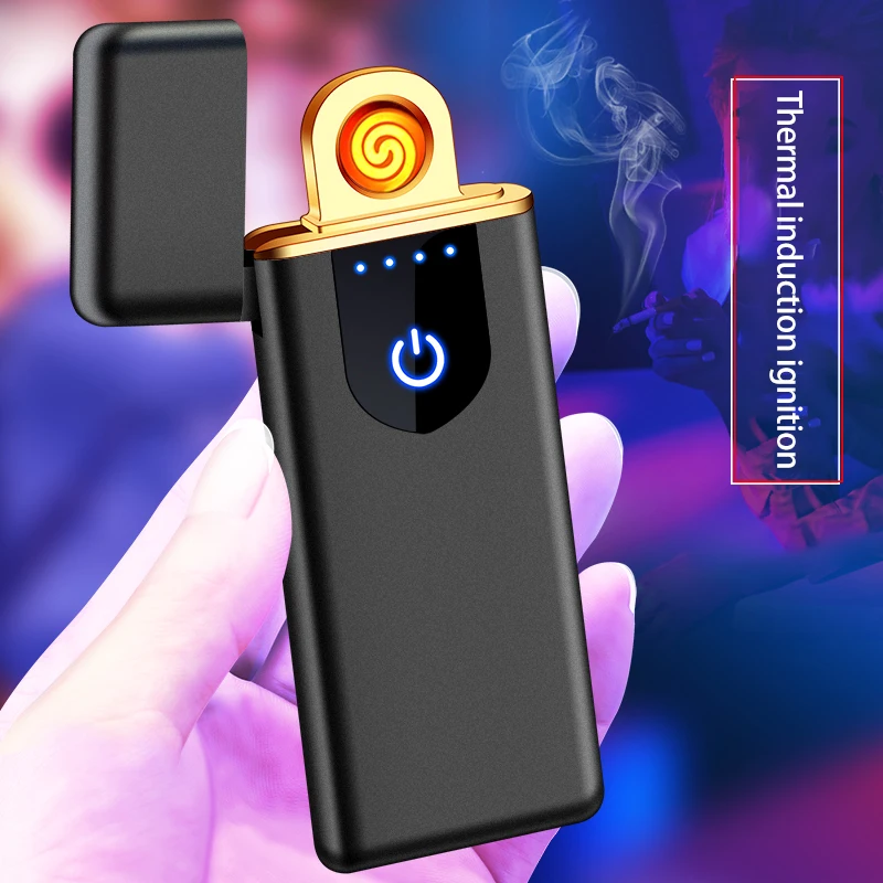 

USB Charging Heat Coil Lighter, Creative Metal Windproof Electronic Fingerprint Induction Rechargeable Cigarette Lighter