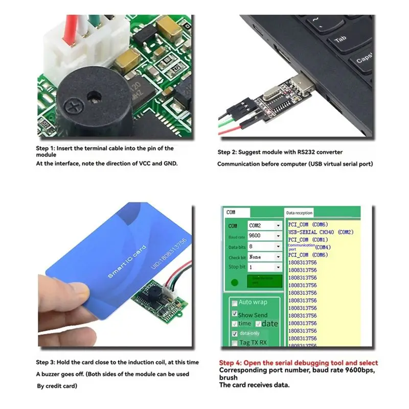 Фото Модуль считывателя RFID RS232, считыватель IC-карт, бесконтактный считыватель смарт-карт 13,56 МГц, поддержка протокола 14443A, совместимость с Windows - Y41A №3