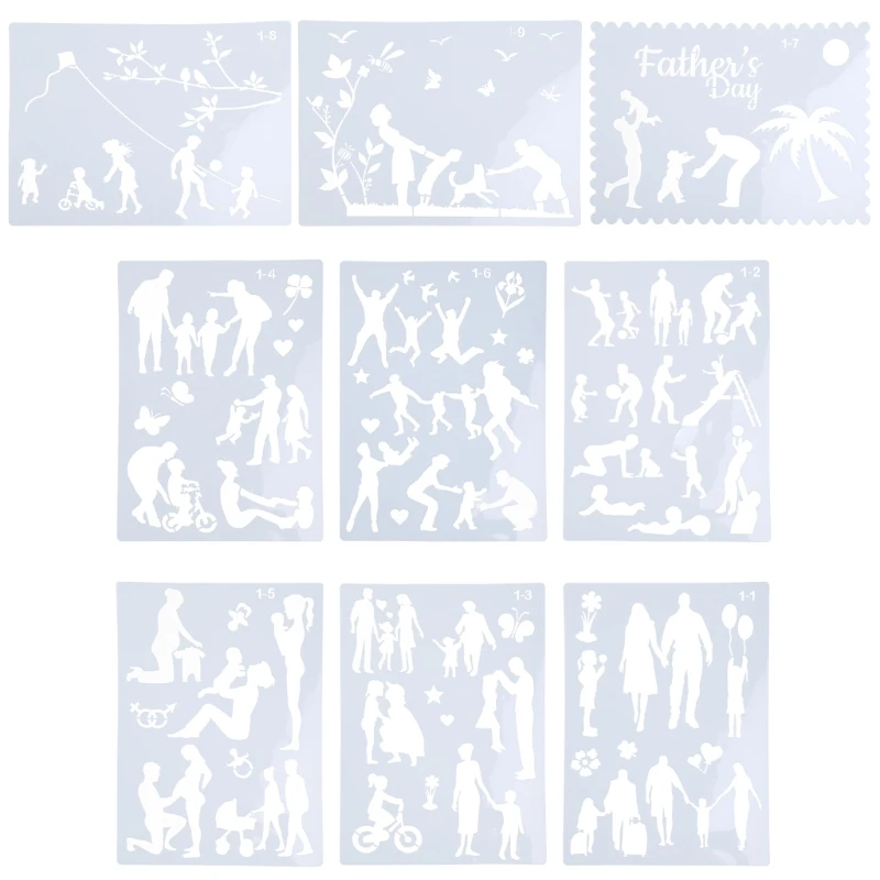 

Parent-Child Theme Stencils Durable Painting Templates for Home Wall Decor 9pcs