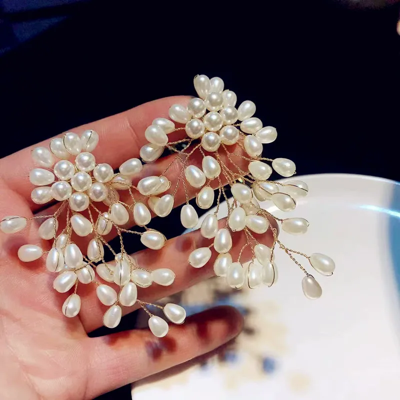 

2023 Korea Fashion Hand-woven Beads Earrings For Women Personality Elegant Imitation Pearl Earrings Party Jewelry
