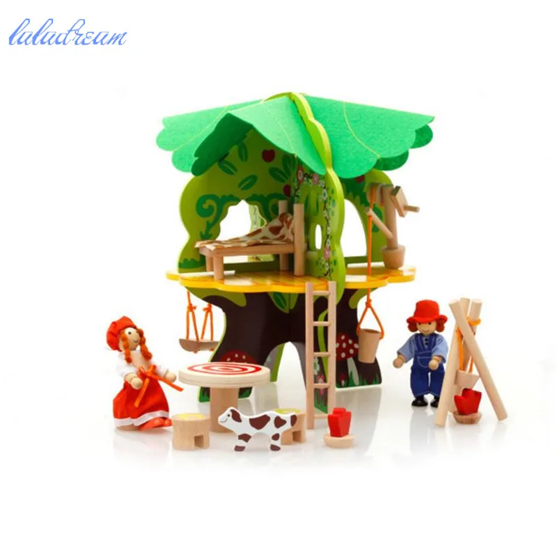 

house with furniture and puppet doll wooden 3D puzzles tree house children's birthday gifts learning and educational toys