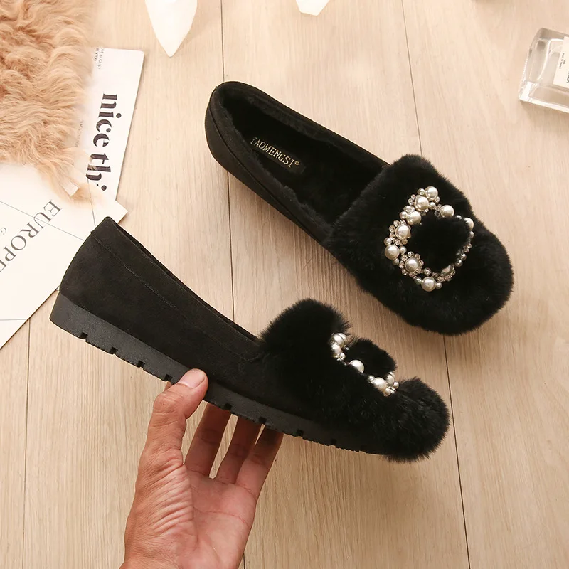 

Shallow Mouth Shoes Woman Flats Autumn Loafers With Fur Round Toe Casual Female Sneakers Slip-on Dress Fall New Moccasin Winter