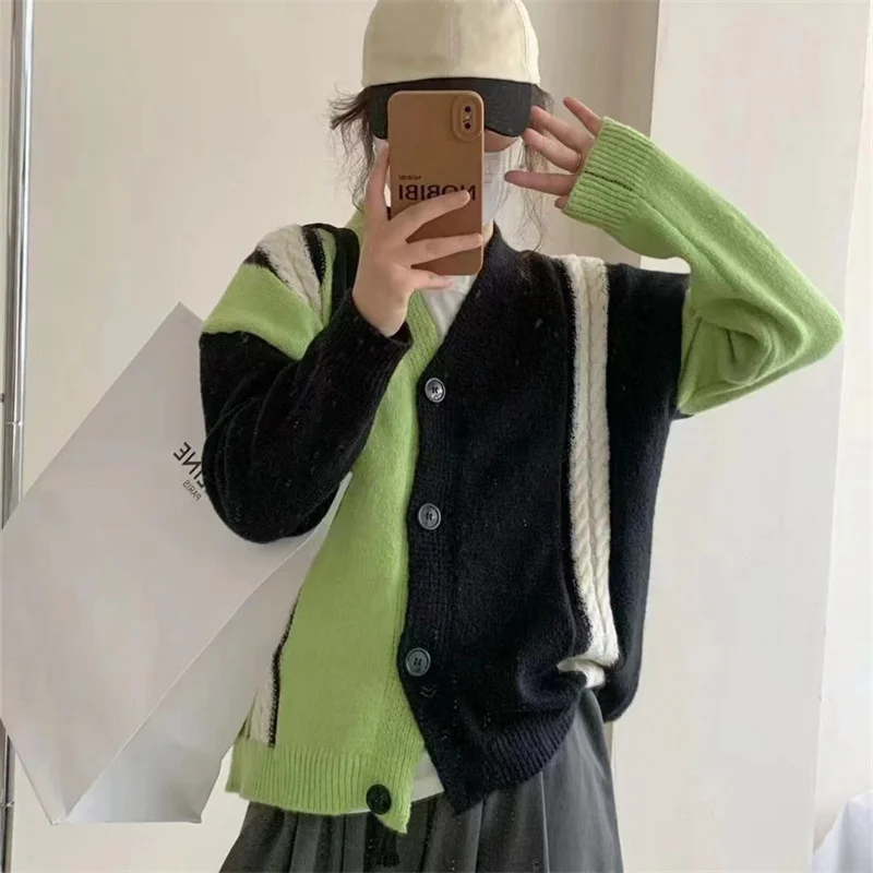 

Outerwear Sweater Color Matching 2022 Autumn New Loose Knit Cardigan Women's Korean Version Long Outerwear Top Women's Wear