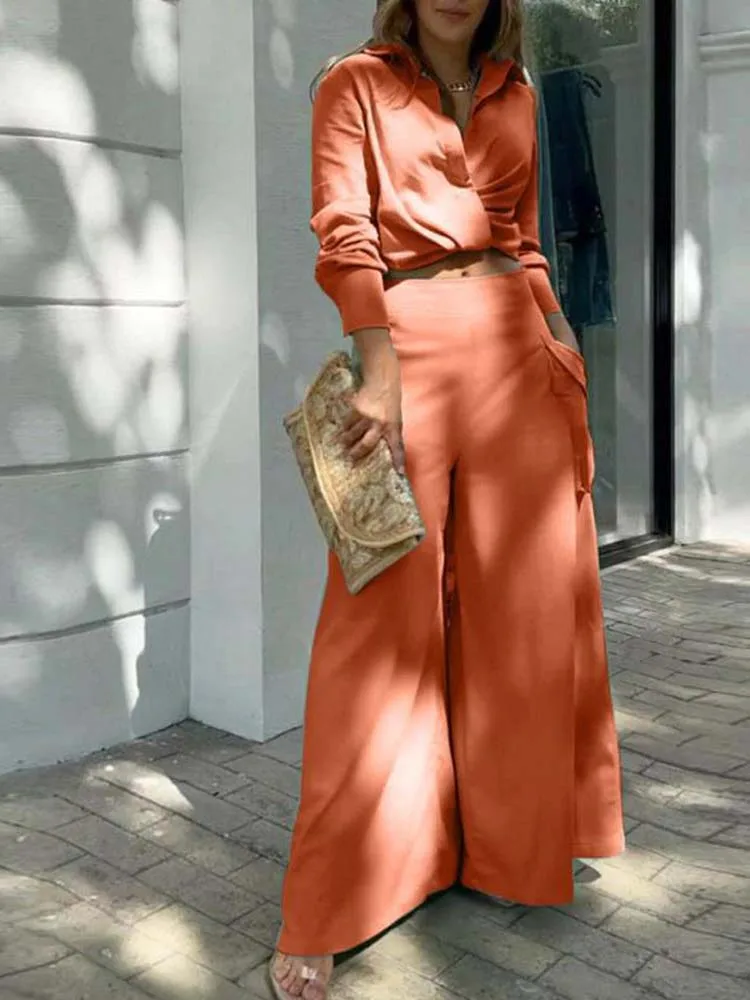 Женский комбинезон весна-лето длинный рукав высокая талия Однотонная рубашка