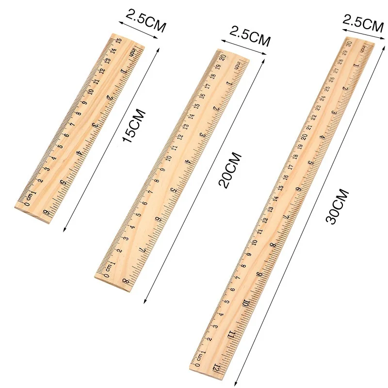 15cm 20cm 30cm Wooden Ruler Metric Rule Precision Double Sided Measuring Tool Learning Office Stationery