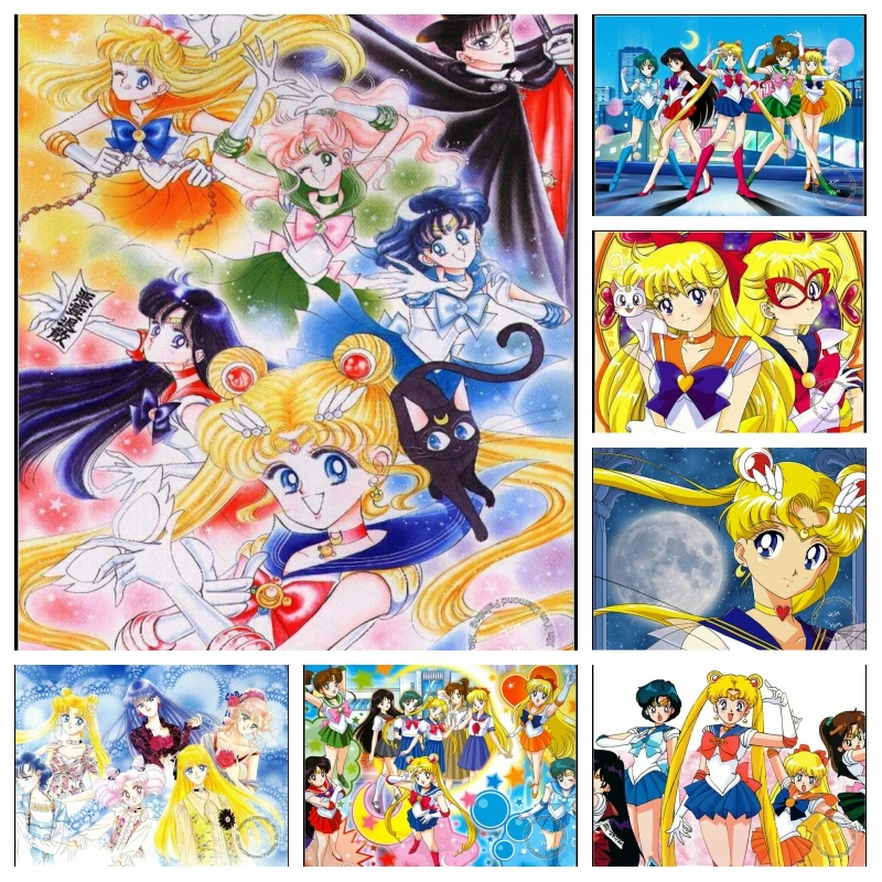 Anime Diamond Painting Art Japanese Cartoon Color Hair Sailor Moon Flowers Roses Fashion Home Girls Bedroom Decor Paintings Gift