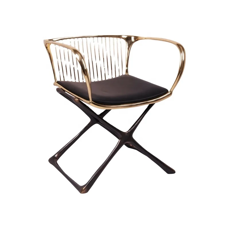 Custom brand modern casa living room furniture chair set villa hotel fabric covers metal copper art leisure chair furniture