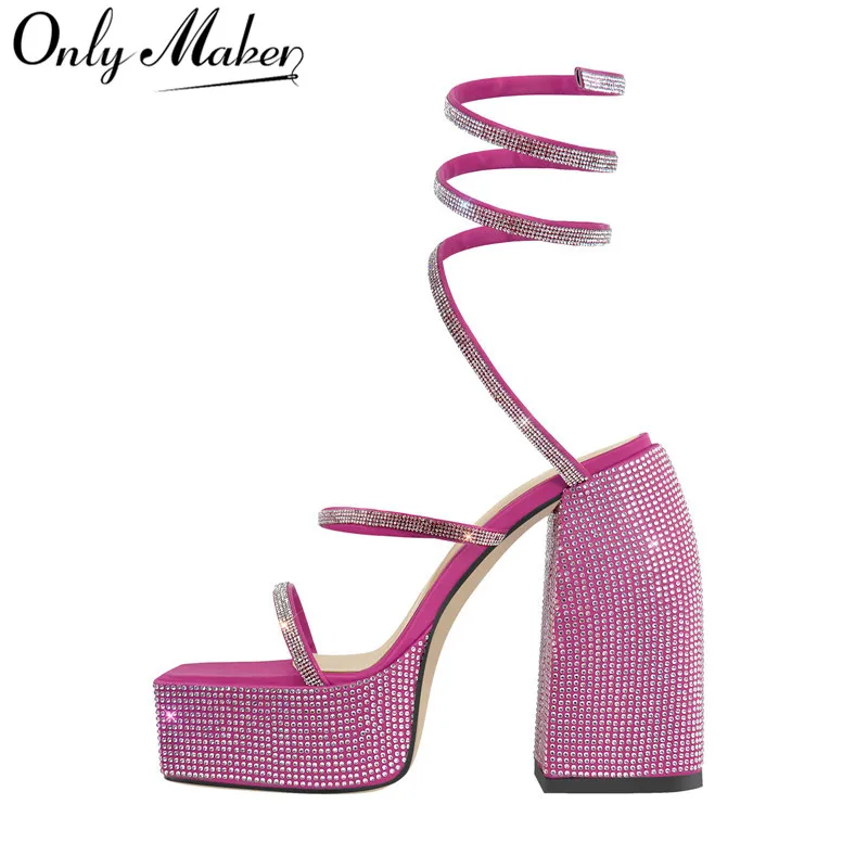 

Onlymaker Women Rhinestone Sandals Chunky Platform High Heels Slip On Sandals Party Dress Summer Sandals