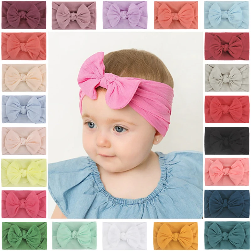 

Soft Nylon Elastic Baby Headband Bows Knotted Newborn Baby Girls Solid Color Headwear Headwrap Kids Infant Toddlers Accessories