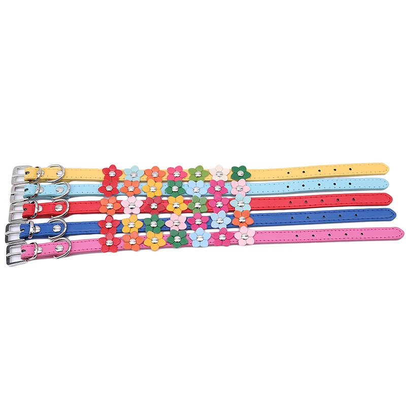 

Durable Personalized Pet Collars Adjustable Sweet Flower Studded PU Leather Cat Collar Pet Small Dog Buckle Neck Strap