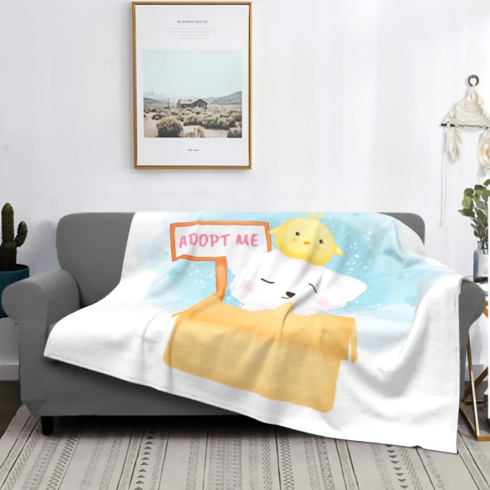 

Cute Kitty Adopt me Blanket for Couch Bed Super Soft Cozy Plush Microfiber Fluffy Blanket Lightweight Warm Bedspread 80"x60"