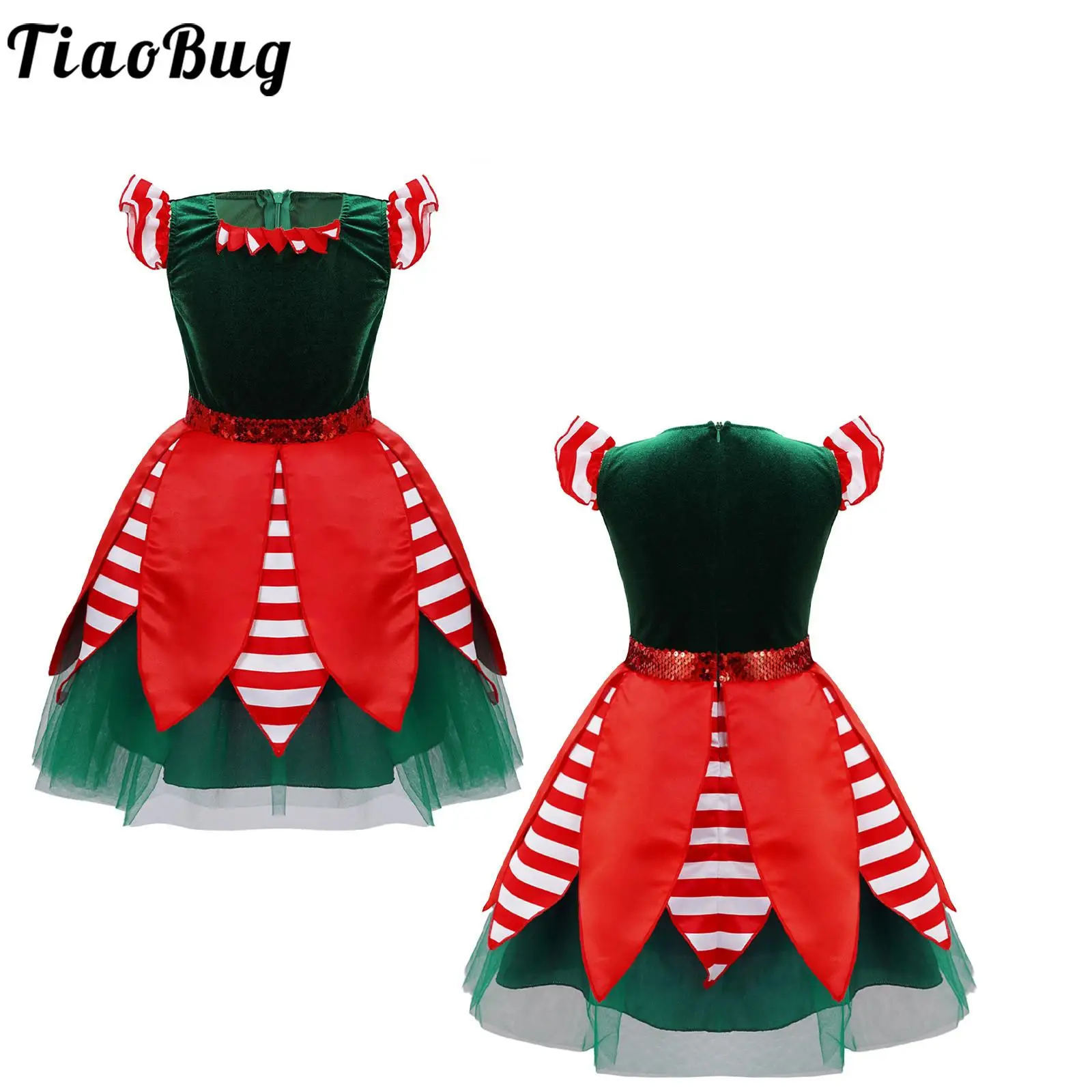 

Christmas Elf Costume for Girls Princess Leotard Dance Xmas Theme Party Ballet Tutu Mesh Dance Dress Stage Performance Dresses