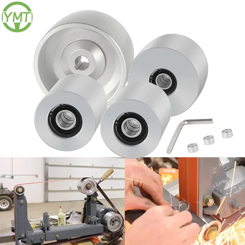 

YMT Belt Grinder 2x72 Wheel Set Fits For Knife Grinder Aluminum 4" Drive 5/8" Bore 3" Track 2" Idler (4" 5/8-3" - 2")