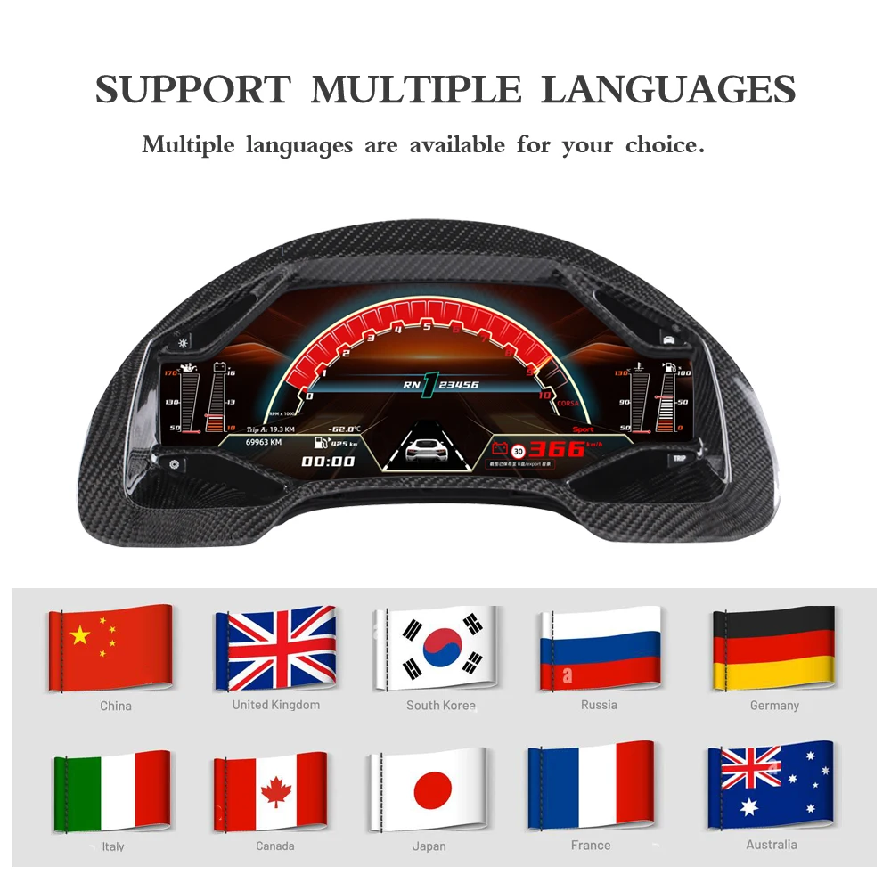 Фото Carplay, Android Auto + цифровая приборная панель для Lamborghini Gallardo 2004-2014: спидометр, приборная панель, виртуальный кокпит. №4