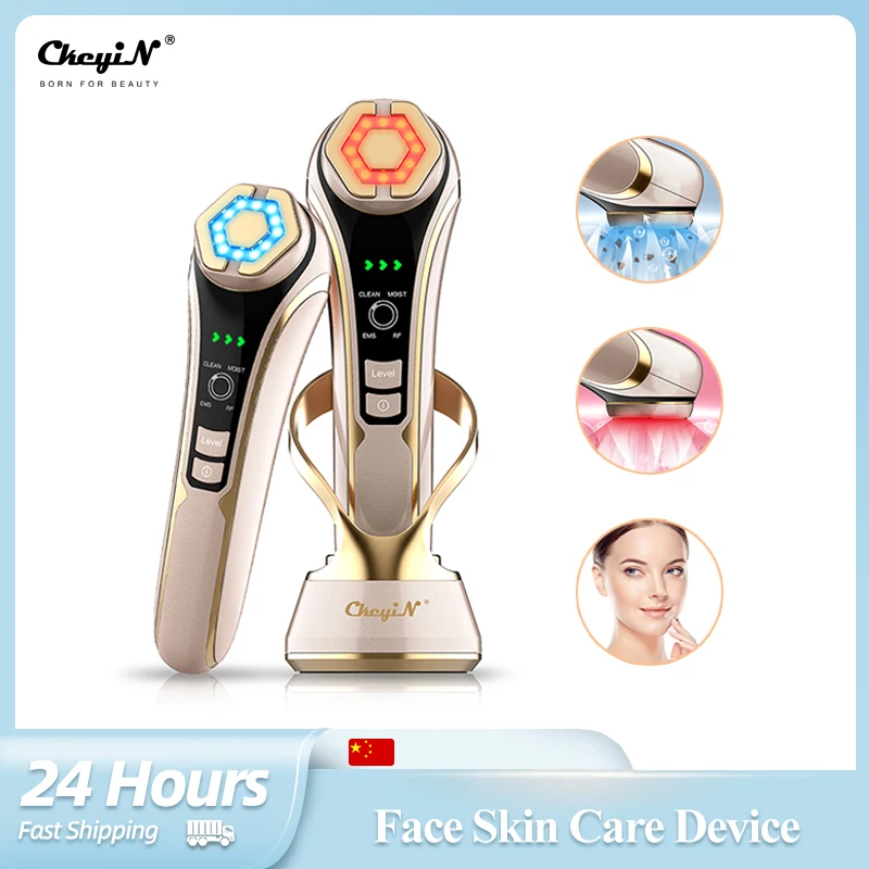 CkeyiN EMS Microcurrent Face Skin Care Device LED Light Therapy Facial Radiofrequency Massager Face Tightening Lifting Machine