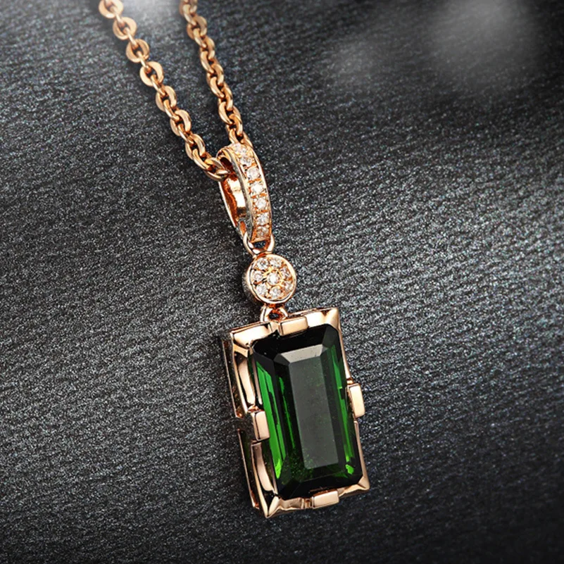 

Real 14K Rose Gold Diamond Necklace Pendant Natural Emerald Jade Necklace for Women Bizuteria Gemstone Jade Jewelry Pendants Box