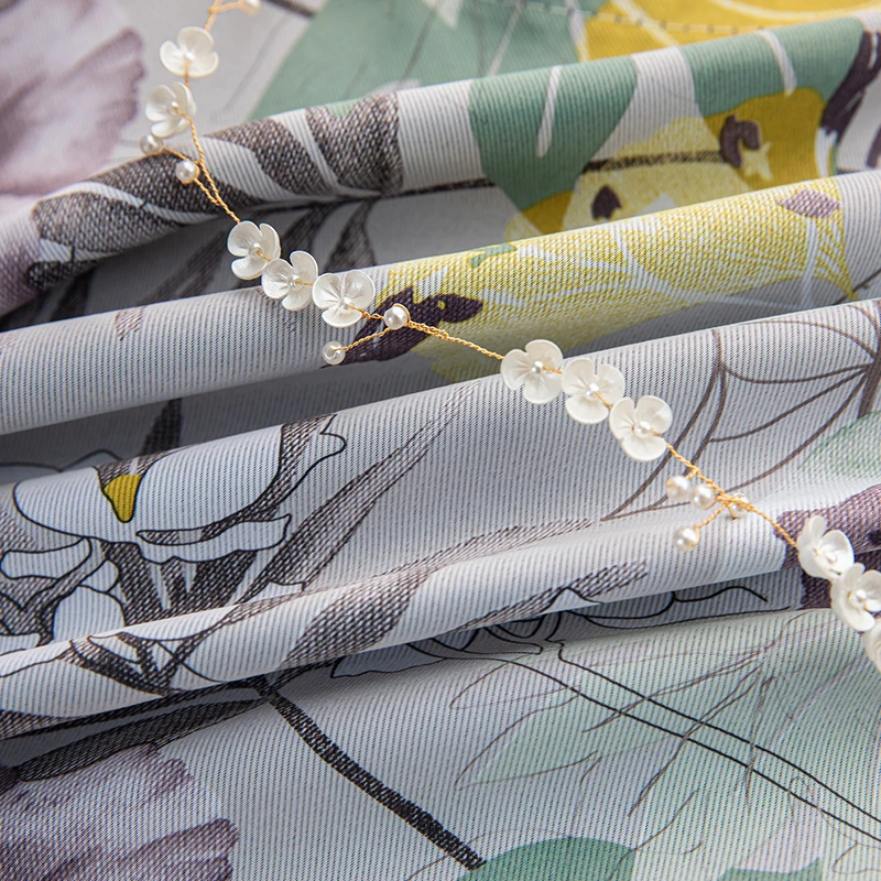 Занавески в американском сельском пасторальном стиле с фиолетовым принтом для