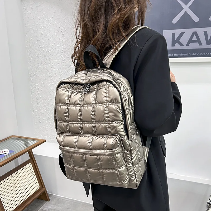 Space For Bags Winter 2023 Quilted Ultra Women's Down School Female Women Girls Light Plaid Backpack Backpacks