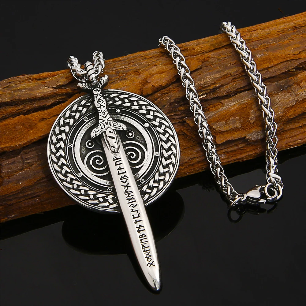 

Nordic Odin Warrior Sword Shield Viking Necklace Men Stainless Steel Scandinavian Viking Rune Pendant Necklace Amulet Jewelry