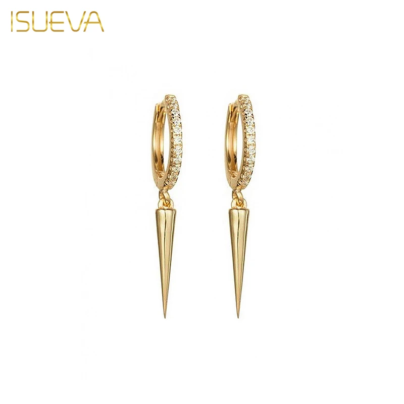 Позолоченные висячие серьги ISUEVA для женщин, изысканные гладкие серьги-подвески с цирконием, ювелирные изделия 2023, оптовая продажа