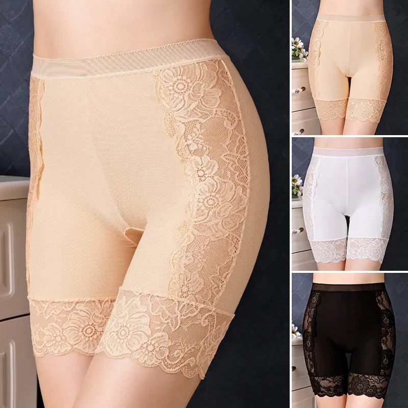 Women's Safety Short Pants Panties High Waist Anti-glare Female Underwear Lingerie Hollow Out Seamless Stretch Shorts Fashion