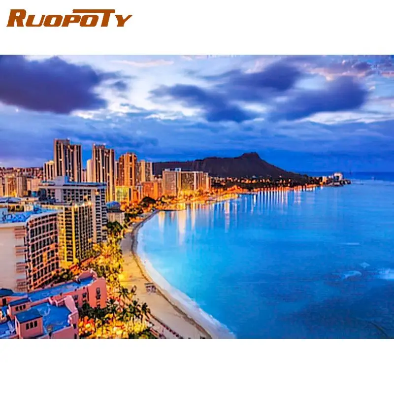

RUOPOTY Diamond Embroidery Seaside house Diamond Painting Kit Cross Stitch Landscape Rhinestones Mosaic Sale Home Decoration