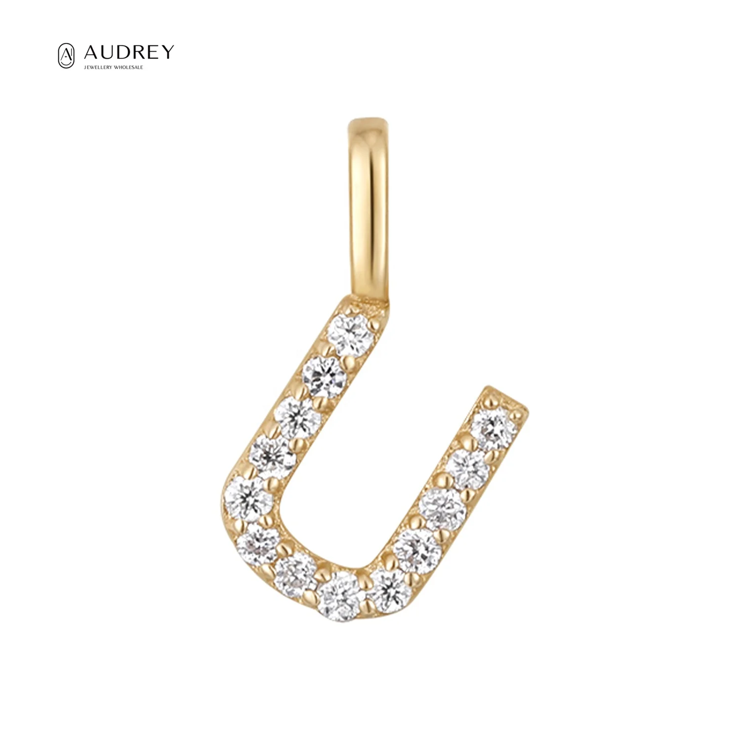

Audrey European Fine Jewellery Premium Stone Diamond 14K Solid Gold DIY Letter Charms Alphabet Pendant
