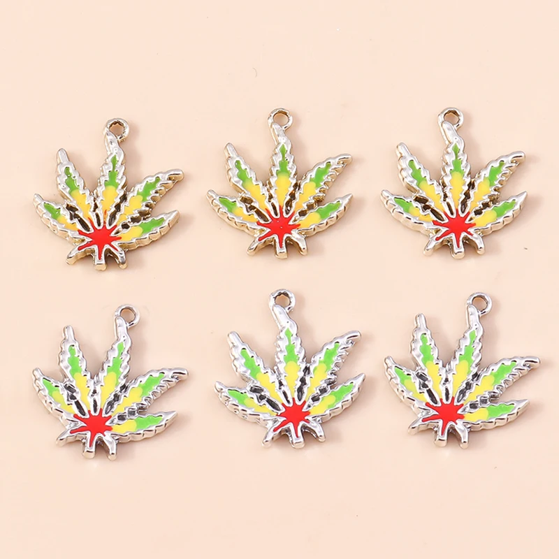 10pcs 18*20mm Enamel Fall Maple Leaf Charms Pot Leaf Thanksgiving Necklace Pendant Diy Jewelry Making Accessories