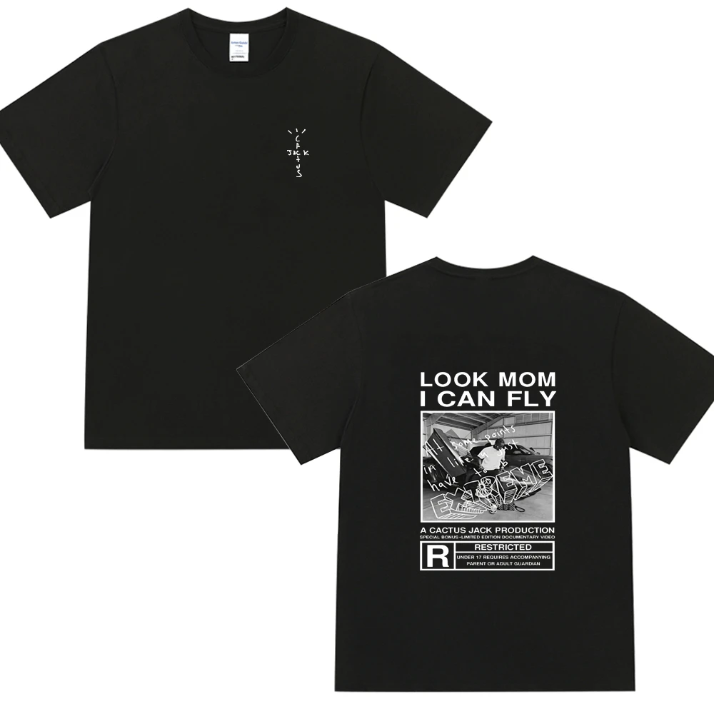 

Hot 2022 Cactus Jack T-shirt Men Women LOOK MOM I CAN FLY Travis Scott Logo Print Tee Shirt Tops Hip Hop Short Sleeve T-shirt