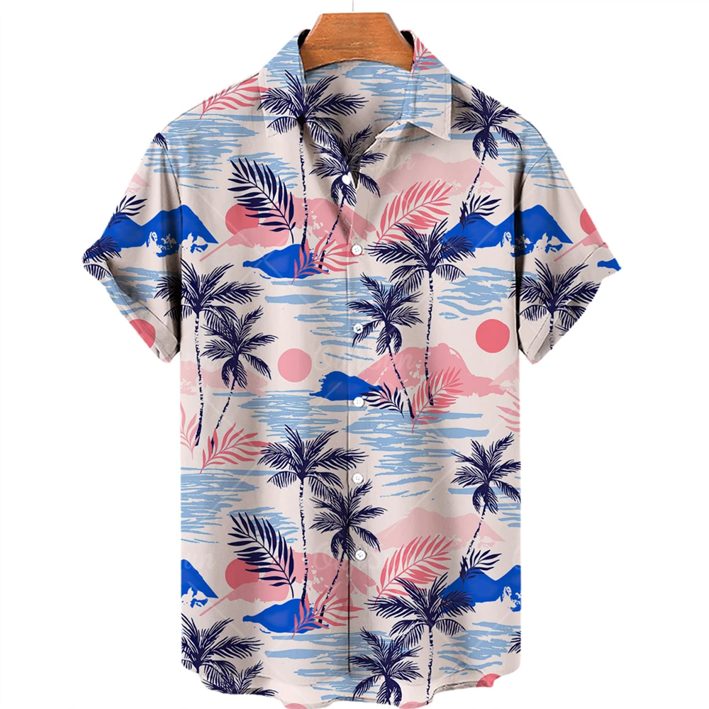 

Coconut Tree 3D Printing Beach Hawaii 2021 Summer Shirt Short Sleeve Shirt Streetwear Oversized 5XL Camisa Social Chemise Men