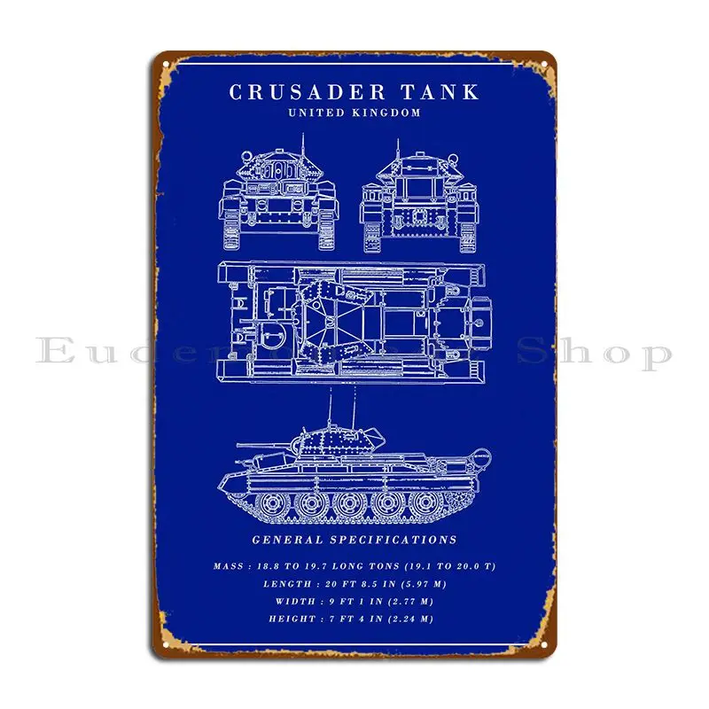 

Crusader Tank Blueprint Metal Plaque Party Wall Decor Pub Designer Design Pub Tin Sign Poster