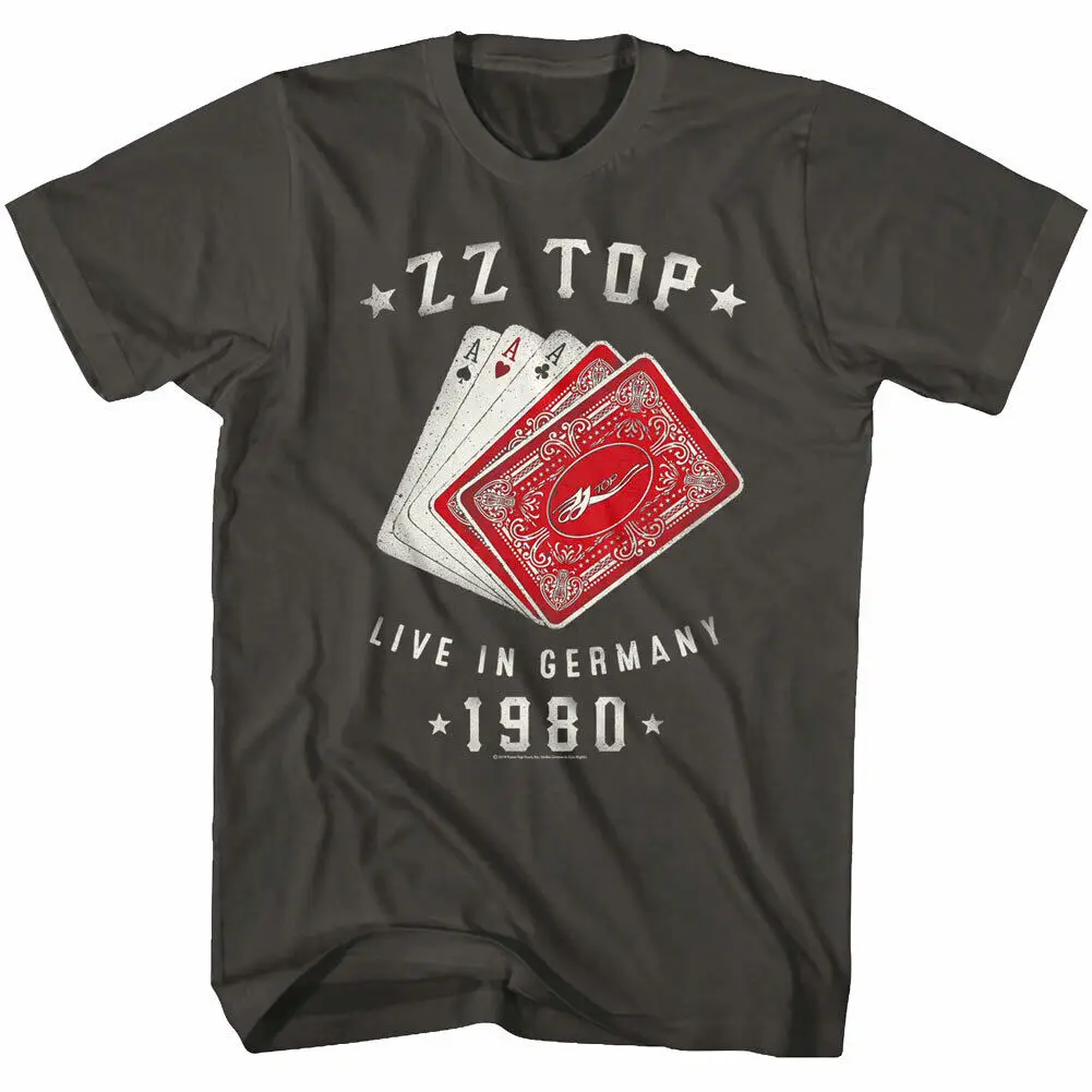 ZZ Top Live в Германии 1980 Мужская футболка Aces игральные карты концертный тур Merch