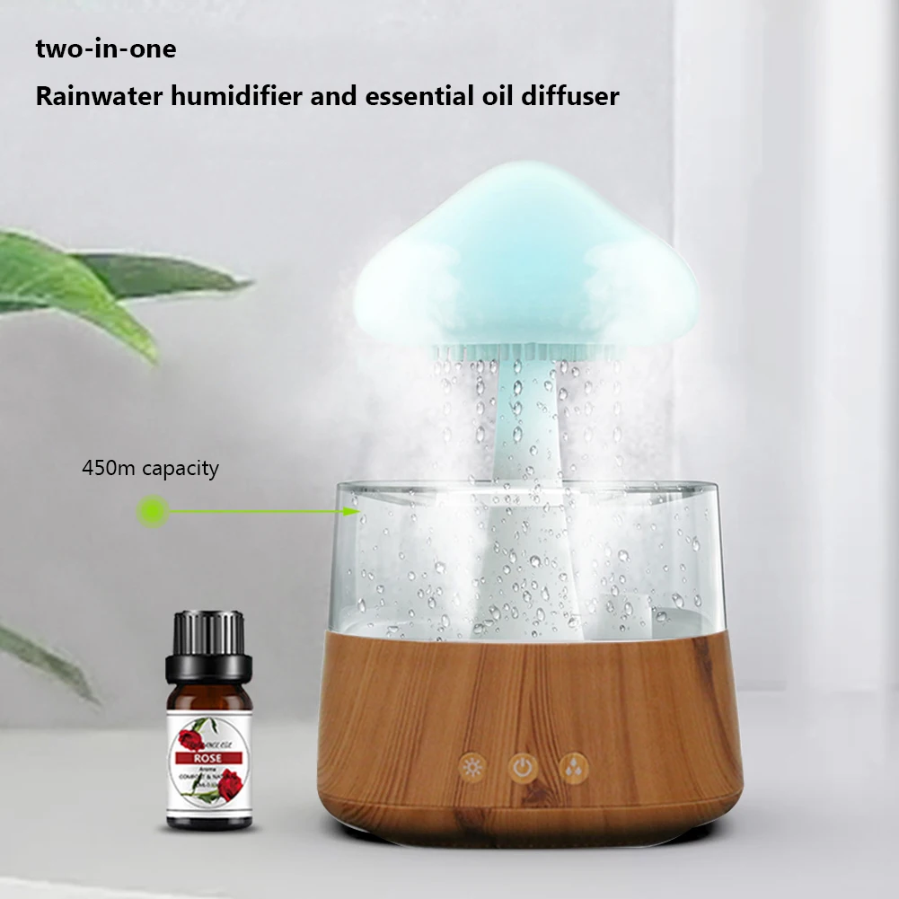 

Mushroom Rain Air Humidifier Colorful Night Light Electric Aroma Diffuser Moisturize Skin Relieve Fatigues for Bedroom Kids Room